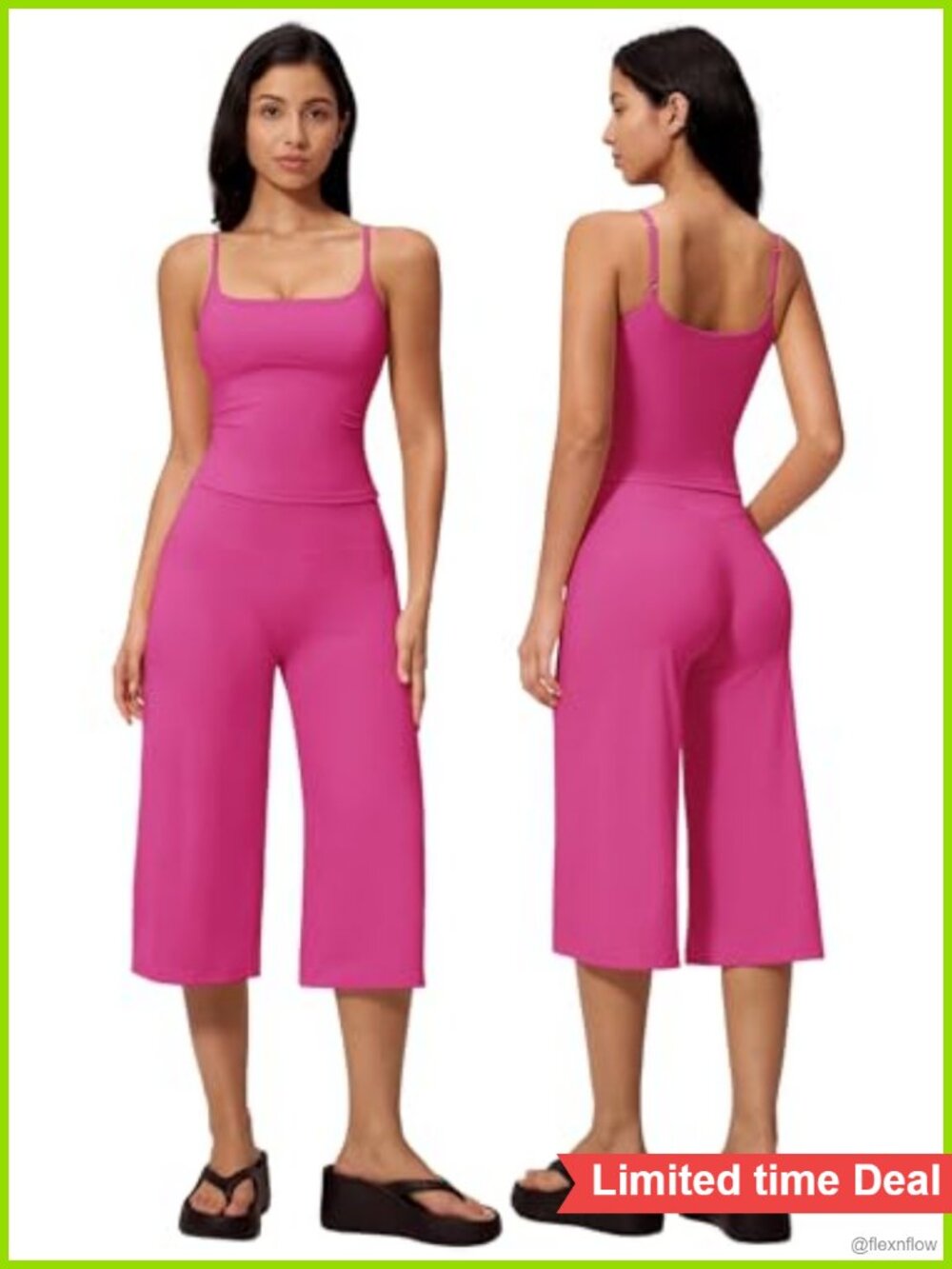 Two Piece Workout Set Halter Sports Bra Wide Leg Capri Pants Yoga Gym